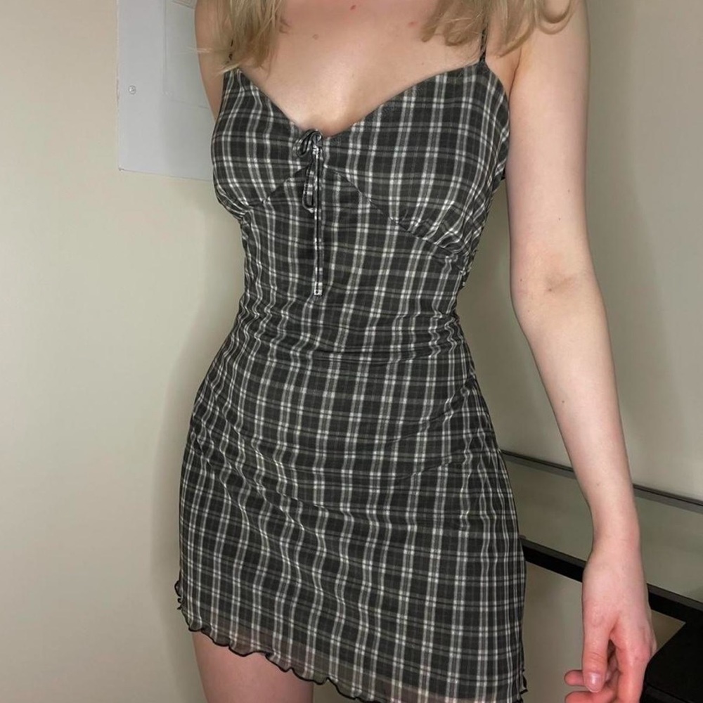 Urban outfitters black/grey tartan plaid mini mesh dress ♥️